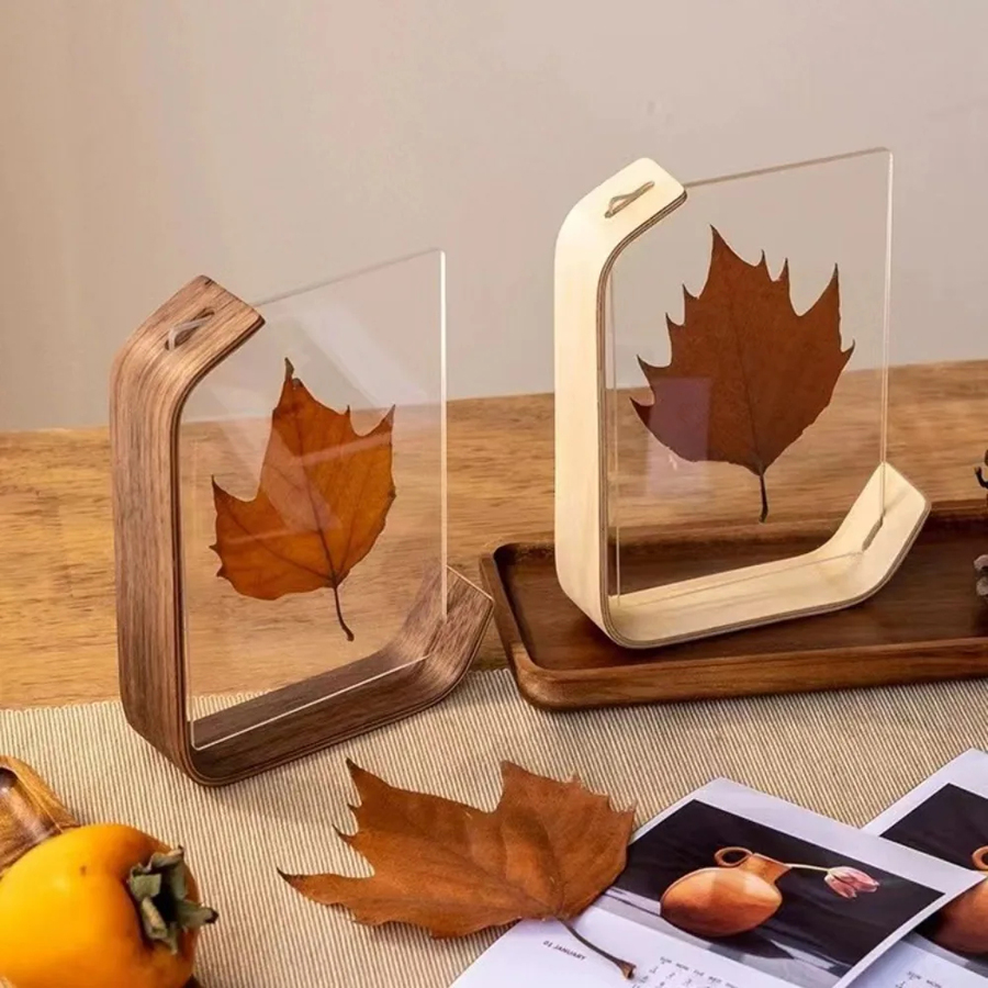 New Acrylic Picture Swing Table Wooden DIY Personalized Box Transparent Double Sided Photo Frame Home Decor H260306