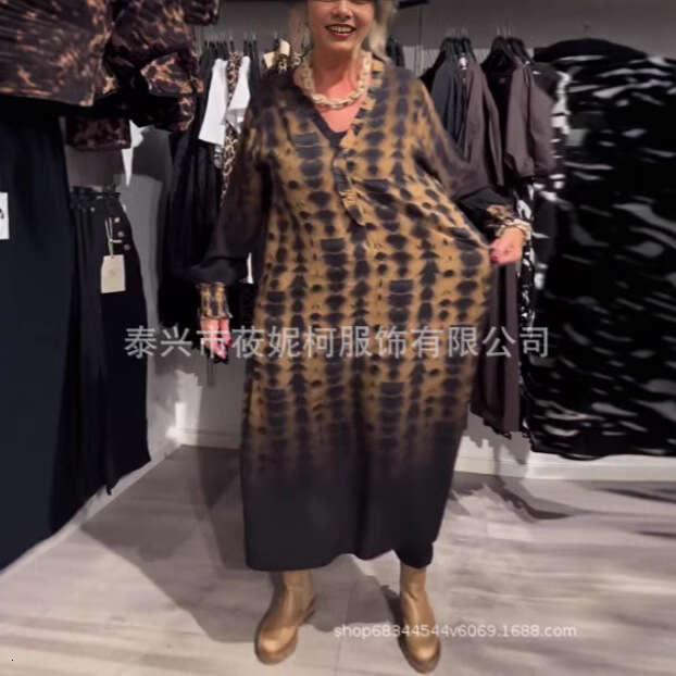 Leopard Print New Long Dress Loose Casual Autumn And Winter B5