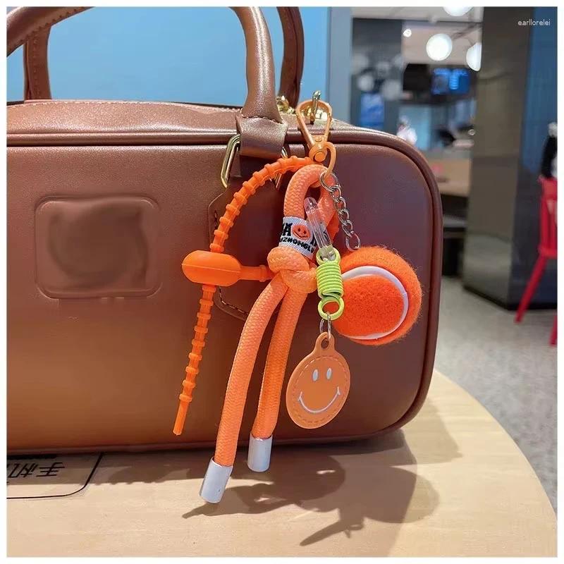 Keychains Decorative Colorful Smiling Tennis Car Keychain Creative Backpack Pendant Female Gift Nylon Rope Decoration