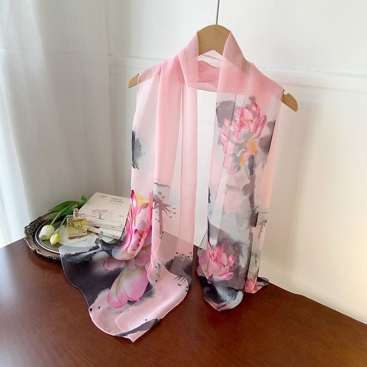 K1301 2025 Spring Cicada Wing Pattern Long Silk Scarf Women Spring and Autumn Thin Fashionable All-match Georgette Multicolor Printed Long Scarf