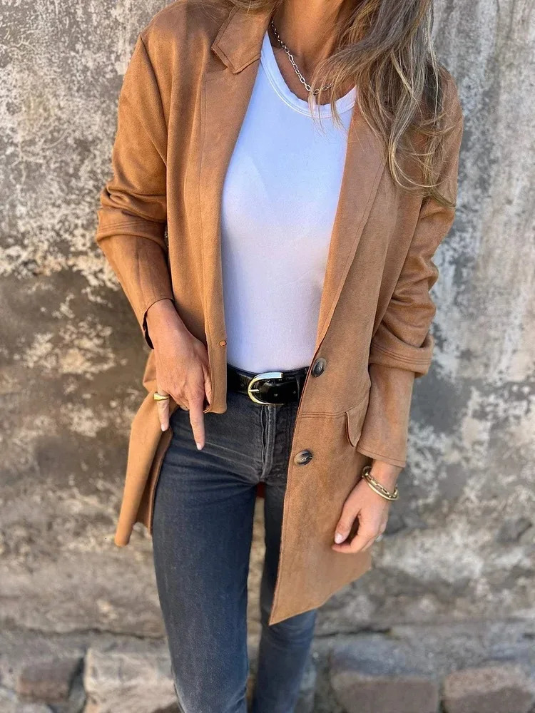 Autumn Winter Women Fashion Solid Long Trench Coats Vintage Mid length Polo Collar Long Sleeve Open Front Coat Female Outerwears 250709