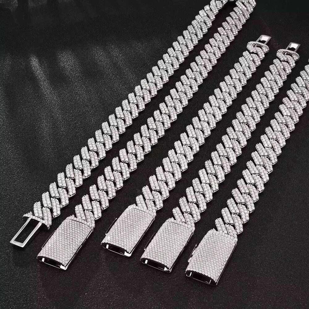 8mm 10mm 12mm Necklace Men's Hip Hop Double Row Vvs Sier Silica Stone Cuban Chain