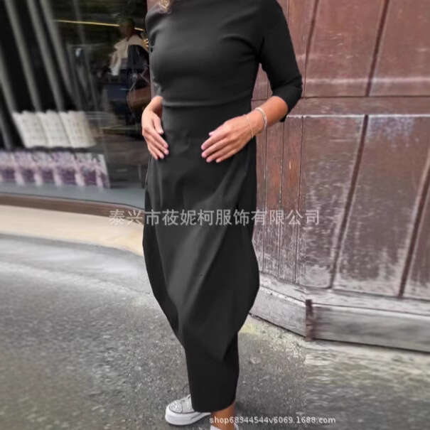 Autumn And Winter New Long Sleeve Casual Solid Color Dress B5