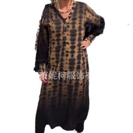 Leopard Print New Long Dress Loose Casual Autumn And Winter B5