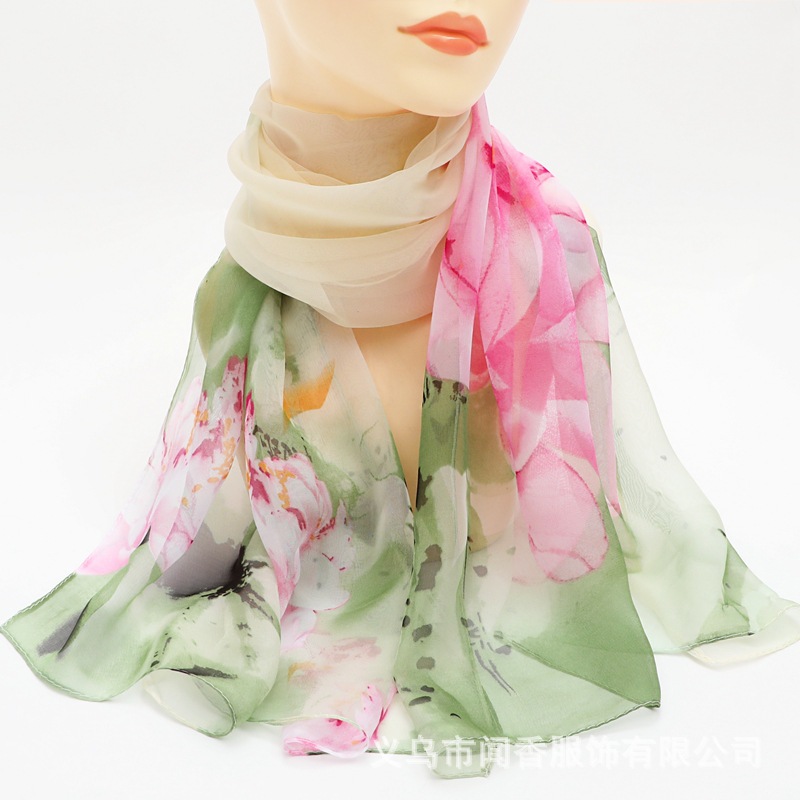 K1305 Four seasons universal thin Georgette silk scarf women autumn and winter all-match cold-proof scarf spring and summer sun protection
