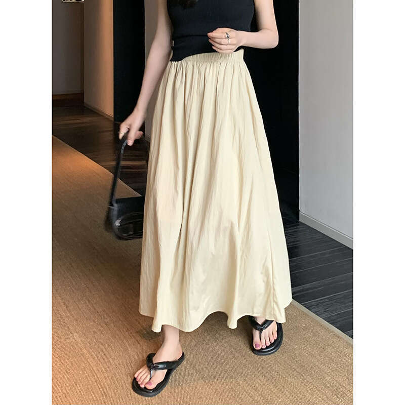 Pleated Mid-Length For Women Summer New High Slimming Elastic Waist A-Line Umbrella Skirt B5