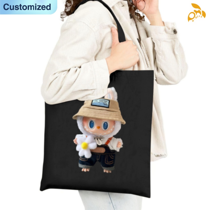free shipping of customized fashion Canvas handbag - single-sided with labubu patterns from US