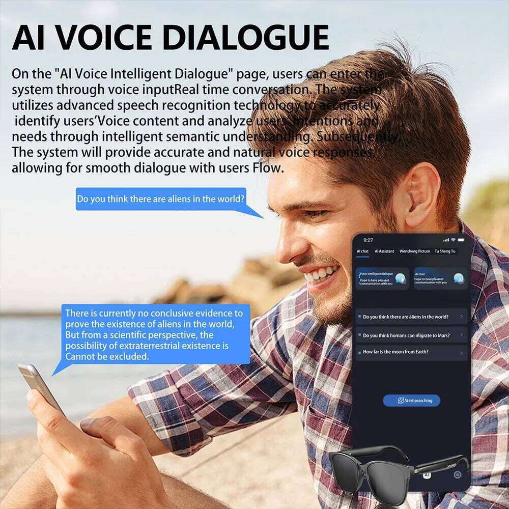 Designer Brand Smart Headset Automatic Speech Translation AI Support Language Travel Business Meeting Audio Sunglasses