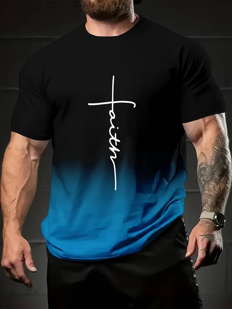 Men's 3D Digital Color Gradient T-Shirt, Summer Short Sleeve Crew Neck Tee Top for Casual Wear ddmymarket