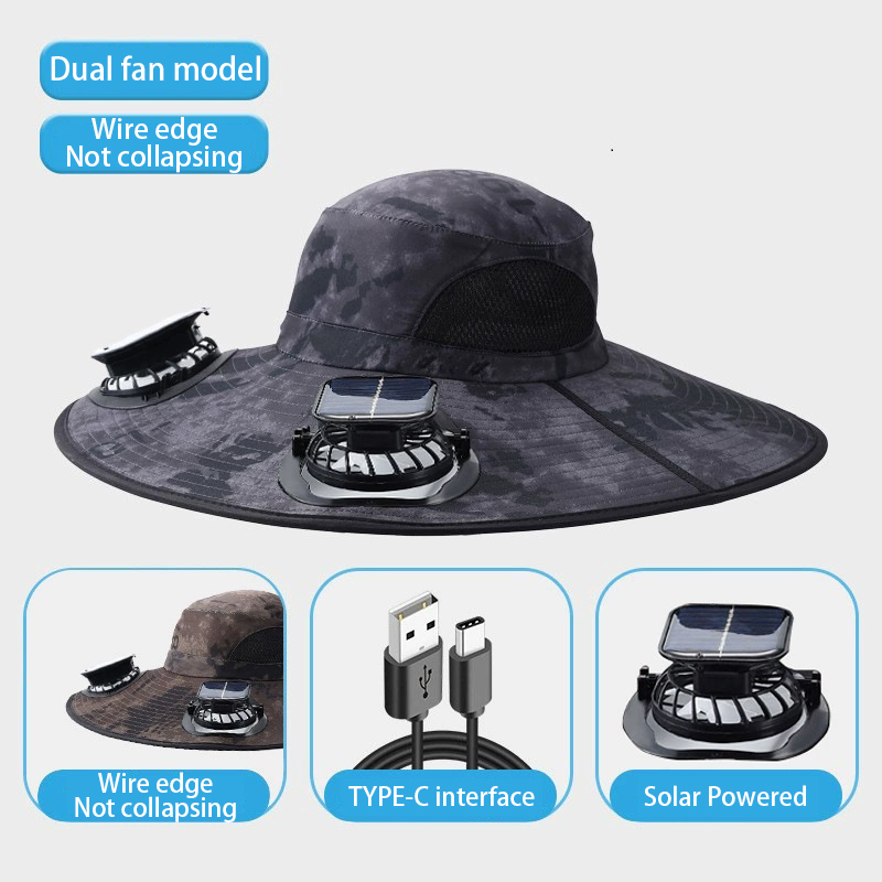 Solar Powered & USB Charging Half Mesh Electric Fan Cap - Breathable Coolness with UV Protection