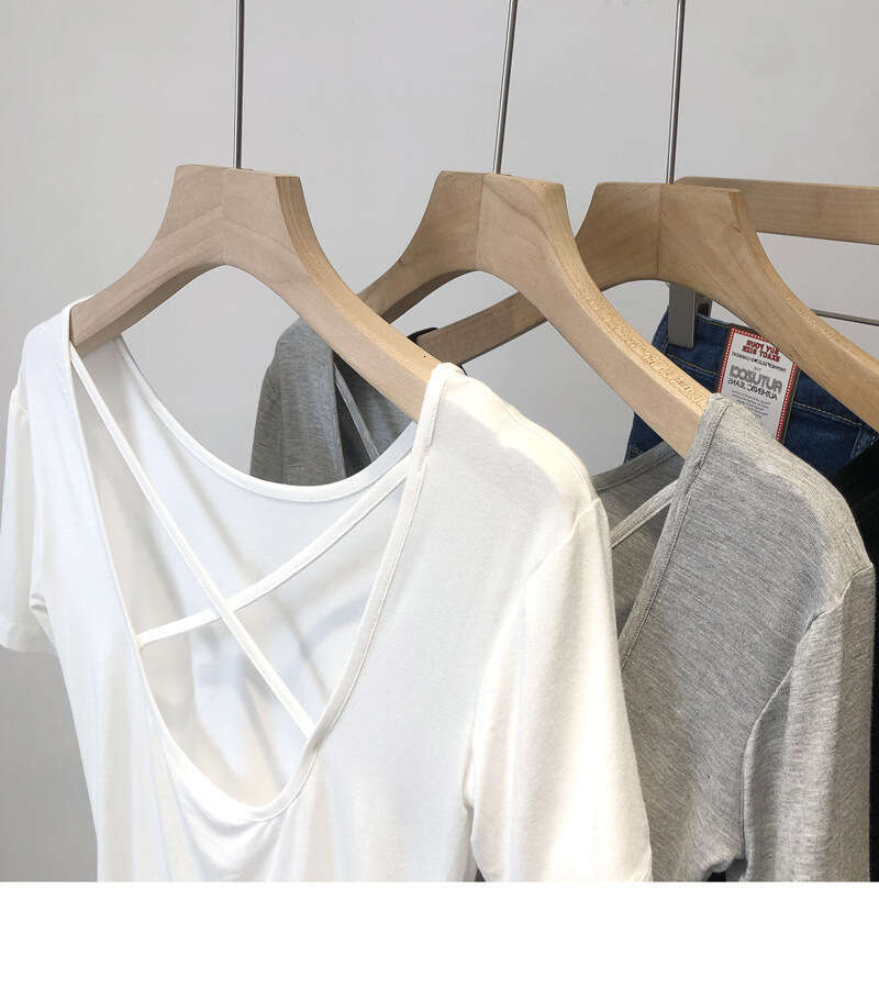 Summer New Korean Style Slim Fit Cross Back Base Short Sleeve T-Shirt For Women B5