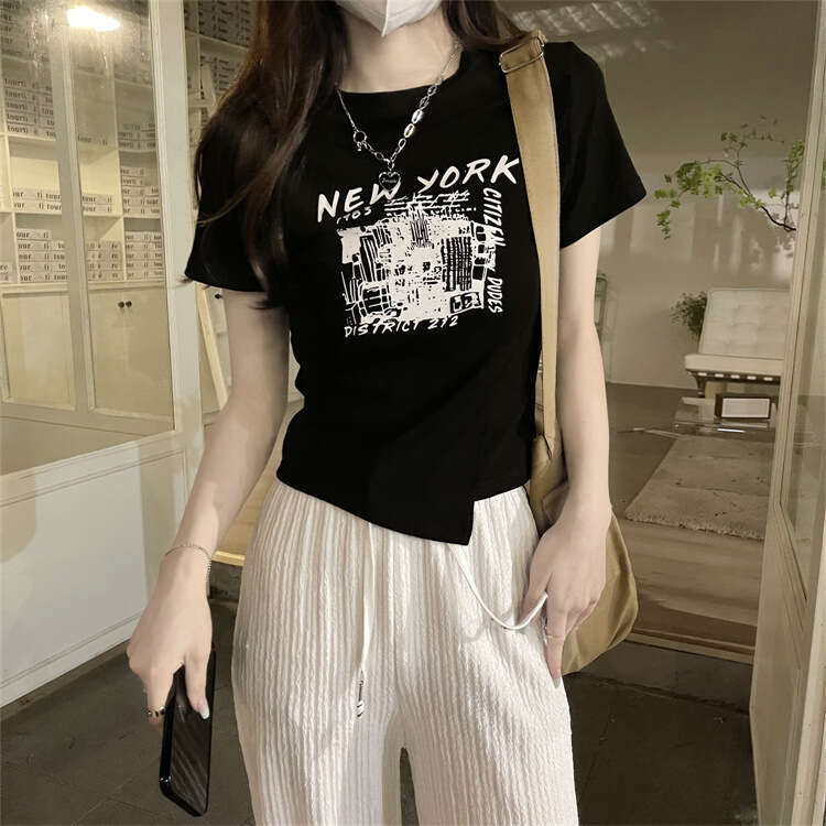 Spicy Girl Style Design T-Shirt Summer New Irregular Unique Niche Ins Short Sleeve Top For Women Trendy B5