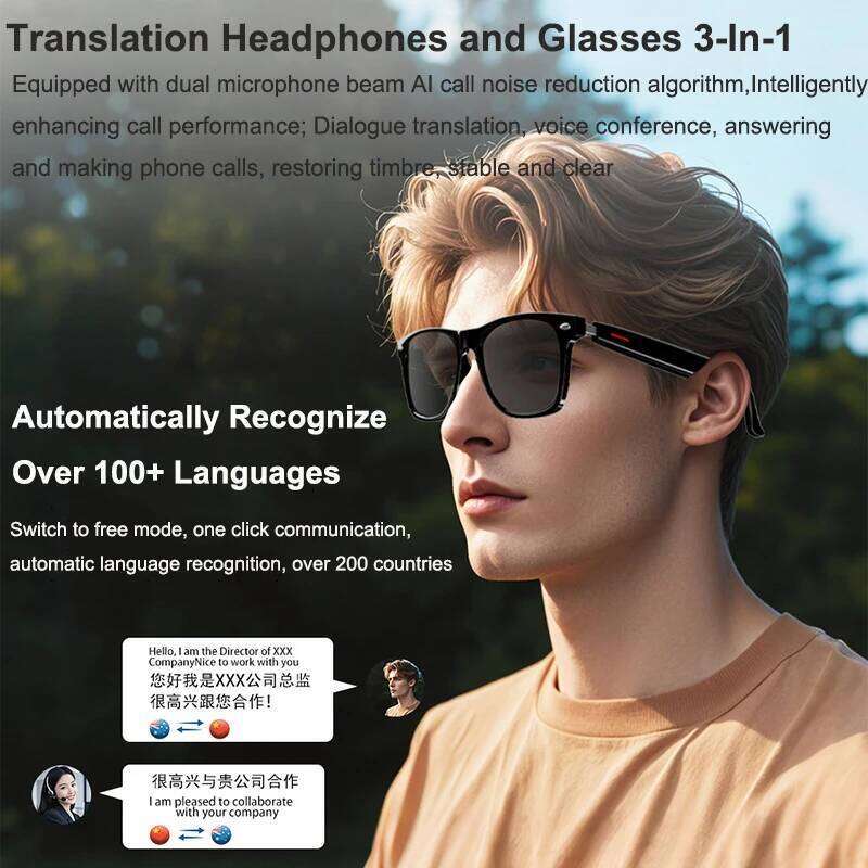 Designer well-known brand translation headset with microphone voice assistant call camera control smart bluetooth sunglasses