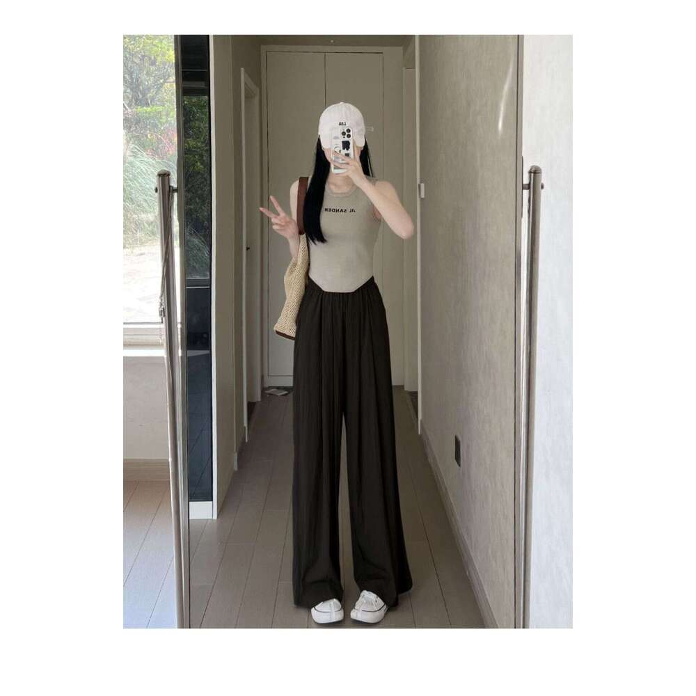 Wide-Leg For Women Summer New High-Waist Draped Casual Lazy Pleated Yamamoto Pants Straight Loose Trousers B5