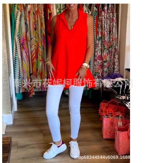 New Spring And Summer Women's Sleeveless Solid Color Back Pleated Shirt B5