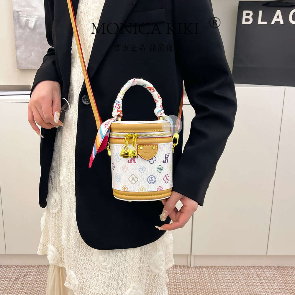 Monica Chic Monogram White Tricolor Trendy Fortune Bucket Fashion Versatile Crossbody Shoulder Bag for Women