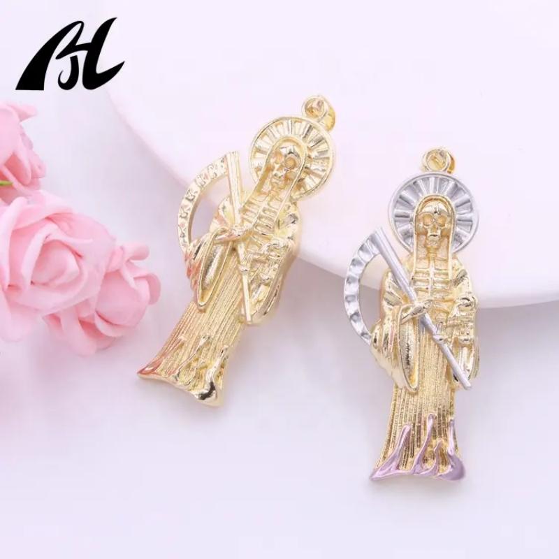 Oro Laminado 14k Blanco Santa Muerte Pendant La Santa Muerte Grim Reaper Pendant Religious Medals Santisima Muerte Jewelry Men