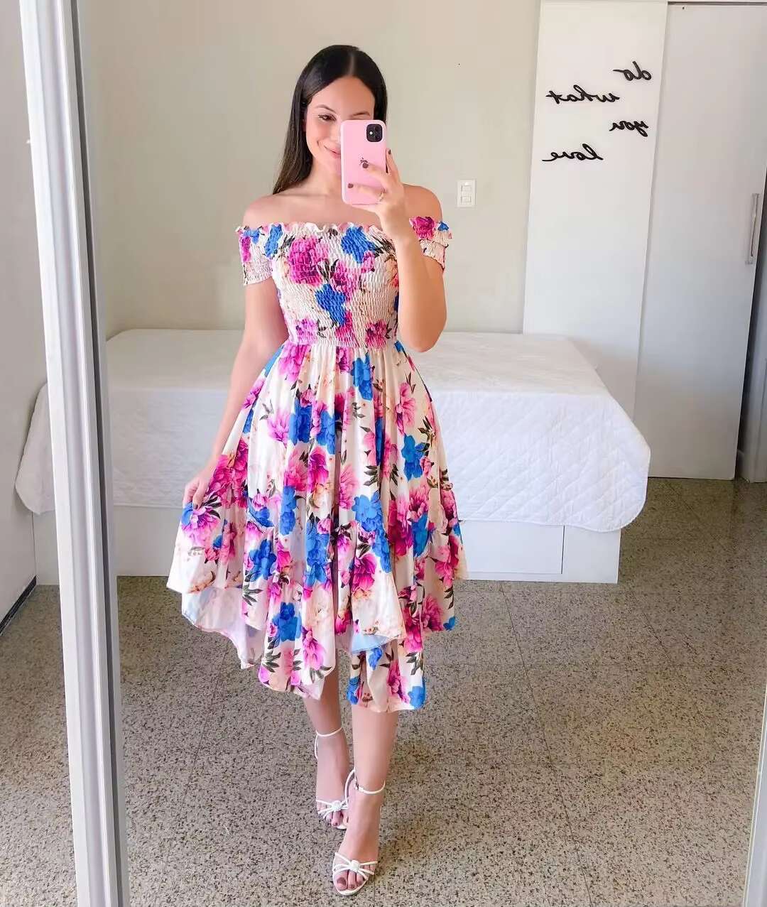 Dresses Summer Ladies Sexy Off Shoulder Flower Print Elegant Short Sleeve Elastic Irregular Casual Dress Vestido De Mujer dongdumaoyi