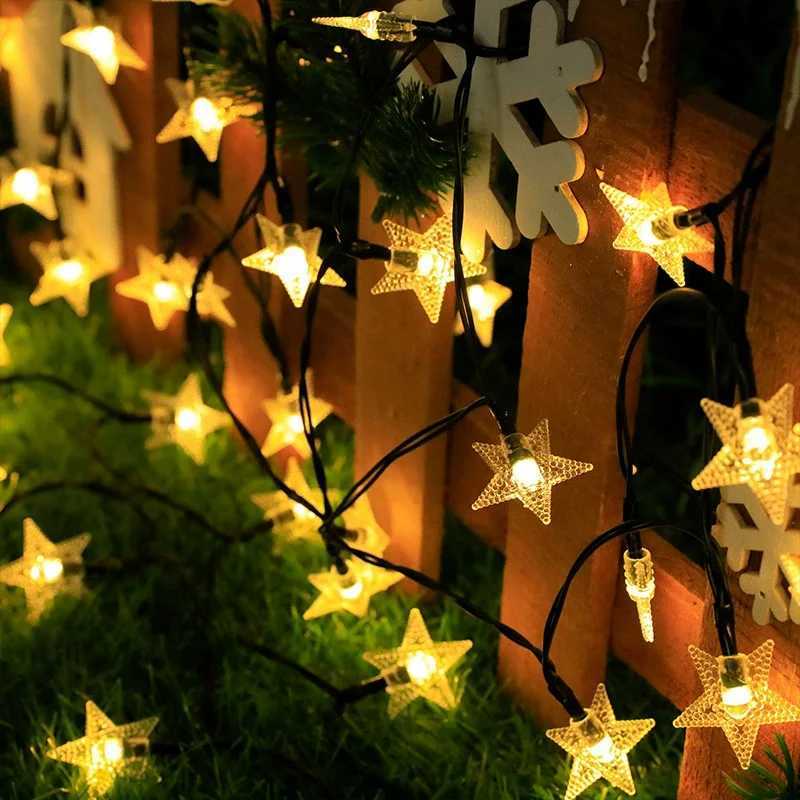 5/7/12M Outdoor Solar Holiday Garland Lamp LED Star String Lights for Garden Christmas Tree Wedding Party Balcony Decoration XJ250710