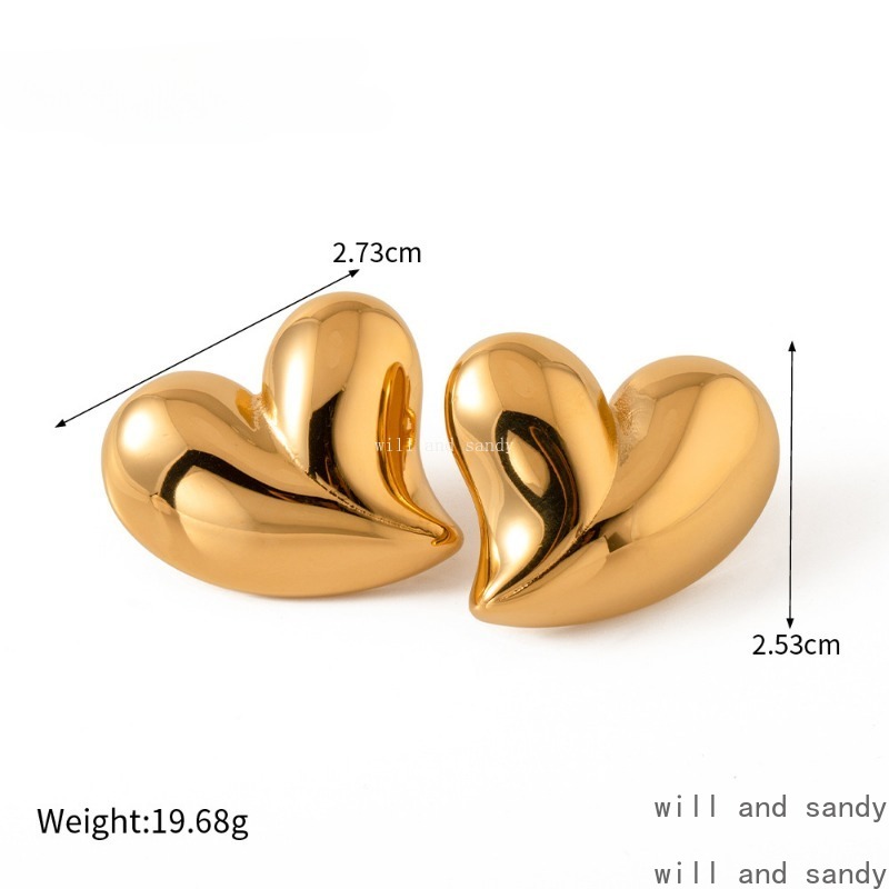 18k Gold Love Heart Stud Earrings Necklace Designer Jewelry Set Non Tarnish Stainless Steel Gold Chain Fashion Woman Necklaces Wedding Birithday Gift 