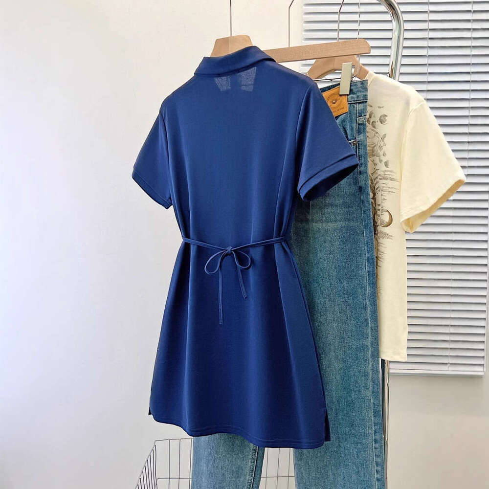 Korean Chic Summer Niche Turn-Down Collar Slim Fit Solid Color Sleeve Petite Bodycon Dress Short Skirt B5