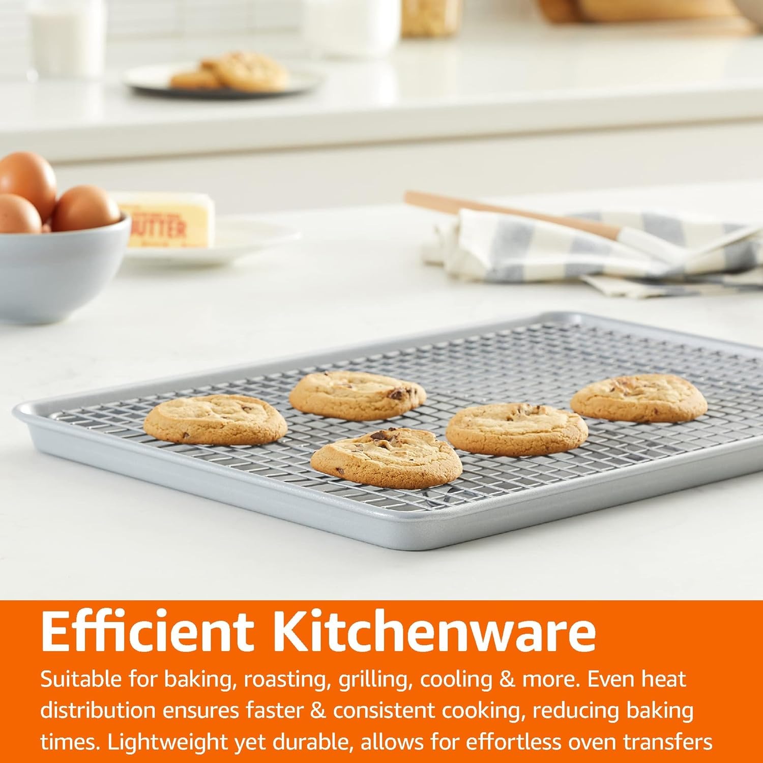 Gray Ceramic Nonstick Baking Sheet Set with Cooling Rack18x13 Half Sheet Pans PFOA Free Dishwasher Safe for Cookies Roasting Veggies