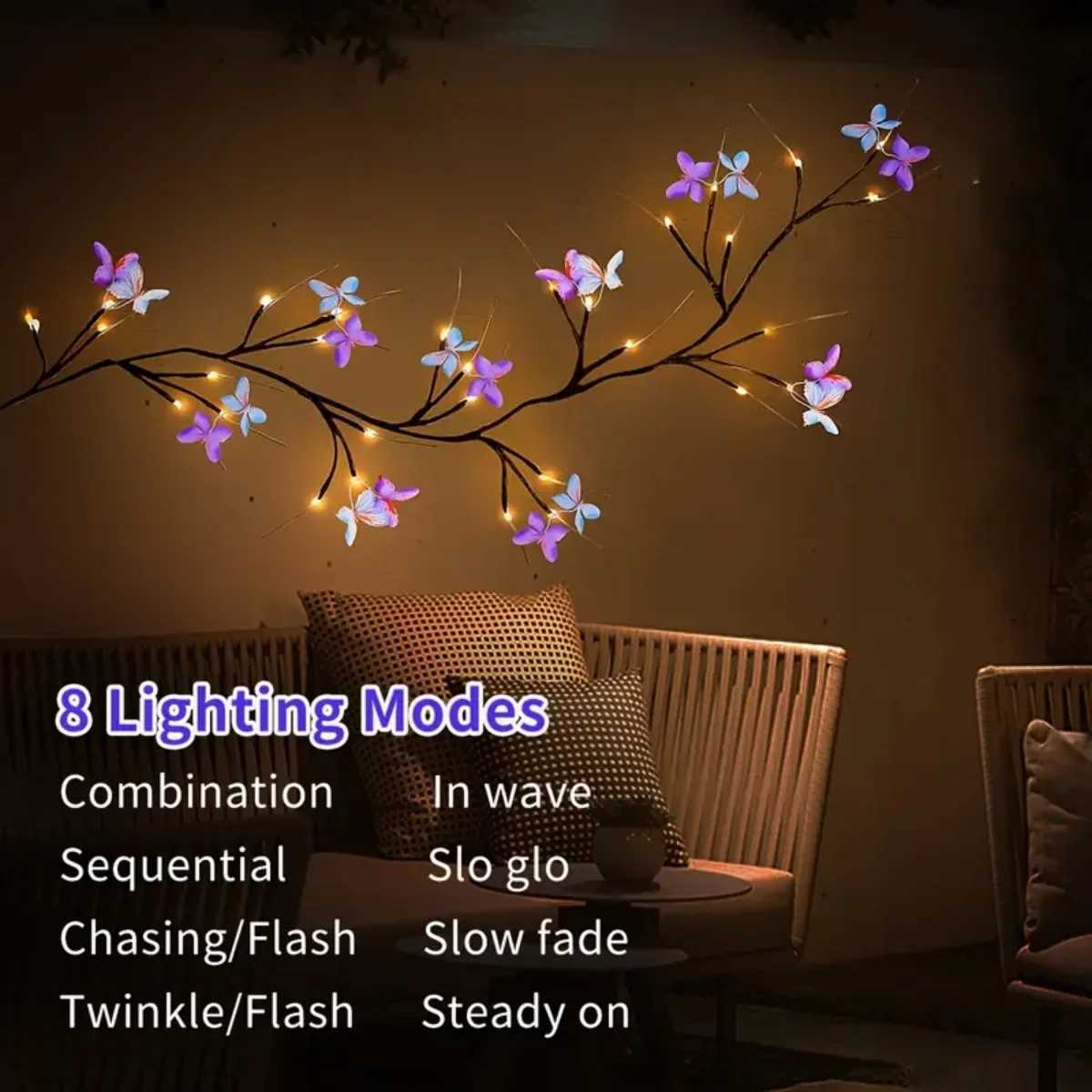 1pc 30LED Enchanted Willow Vine Light With Butterfly USB Powered 8 Lighting Modes Indoor Outdoor Waterproof Vine Lights Suitable XJ250710