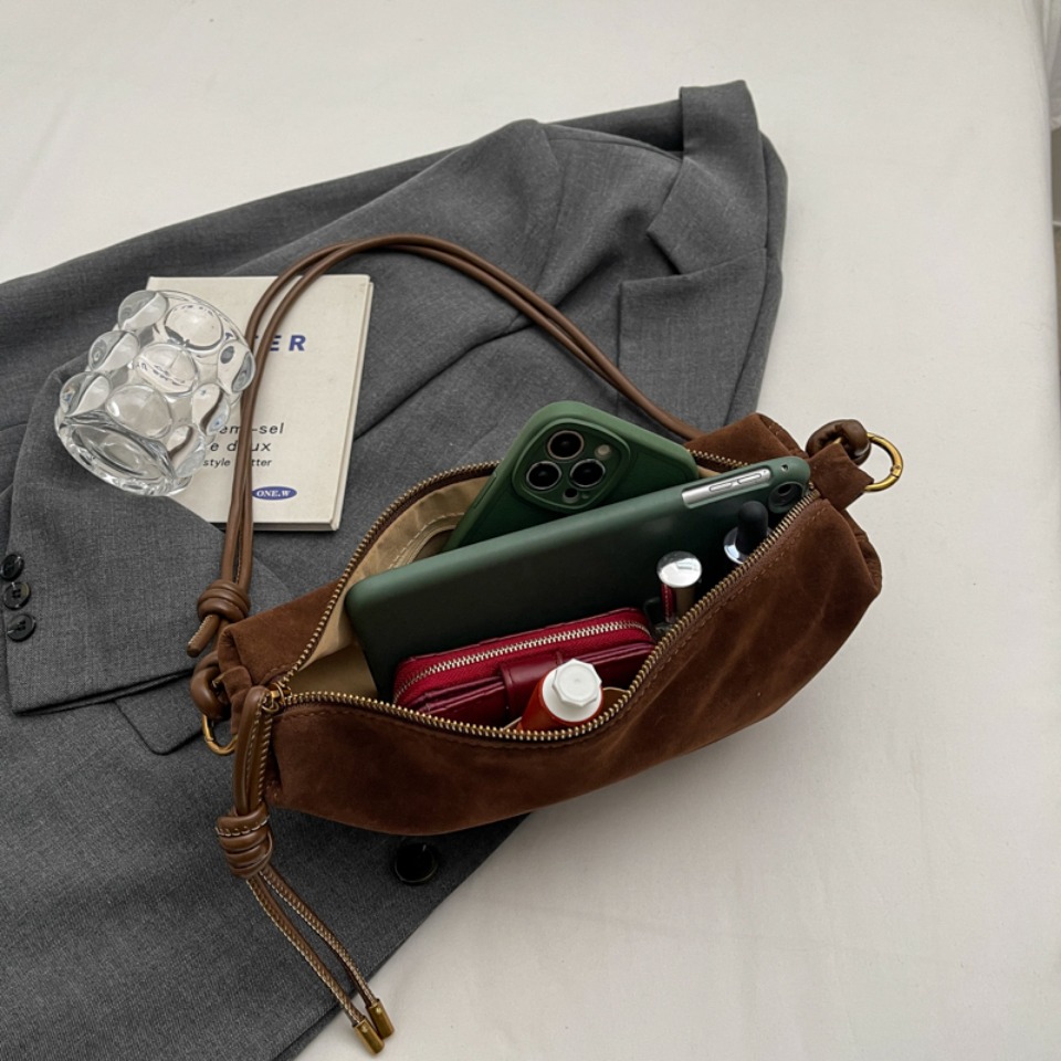 Faux Suede Party Bags for Women Hobo Shoulder Bag Single Crossbody Sac Underarm Dumpling Sweet Kidney Bags 2025 Fashion New