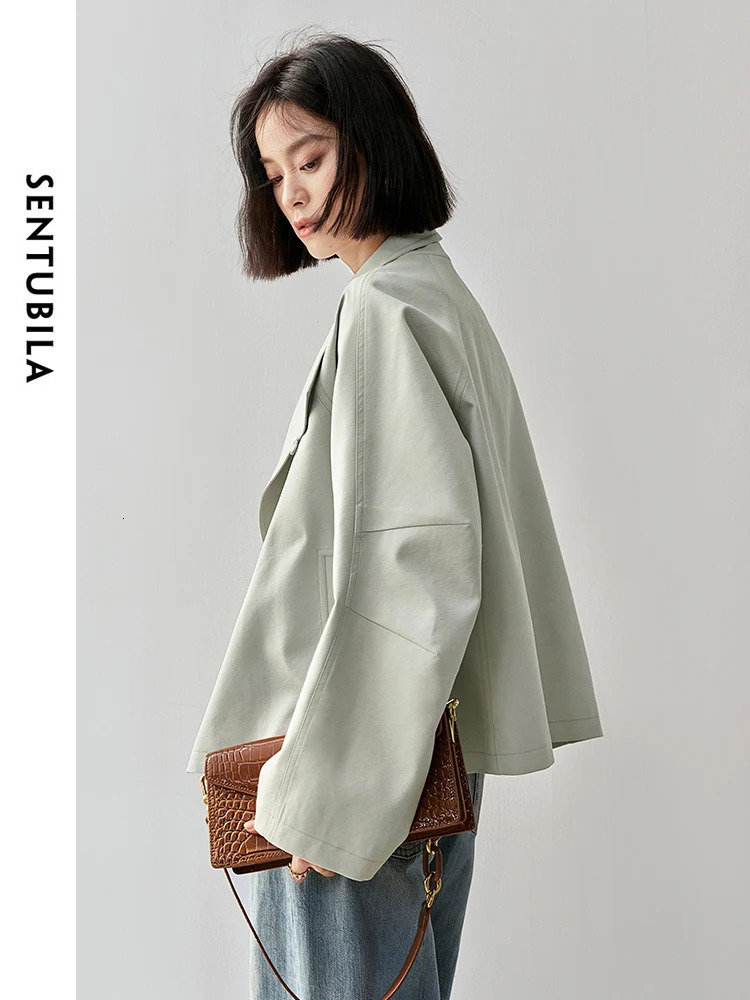 SENTUBILA Stand Collar Single Button Trench Coats for Women Autumn Fashion Loose Casual Loose Simple Women Coats 143F55826 250703