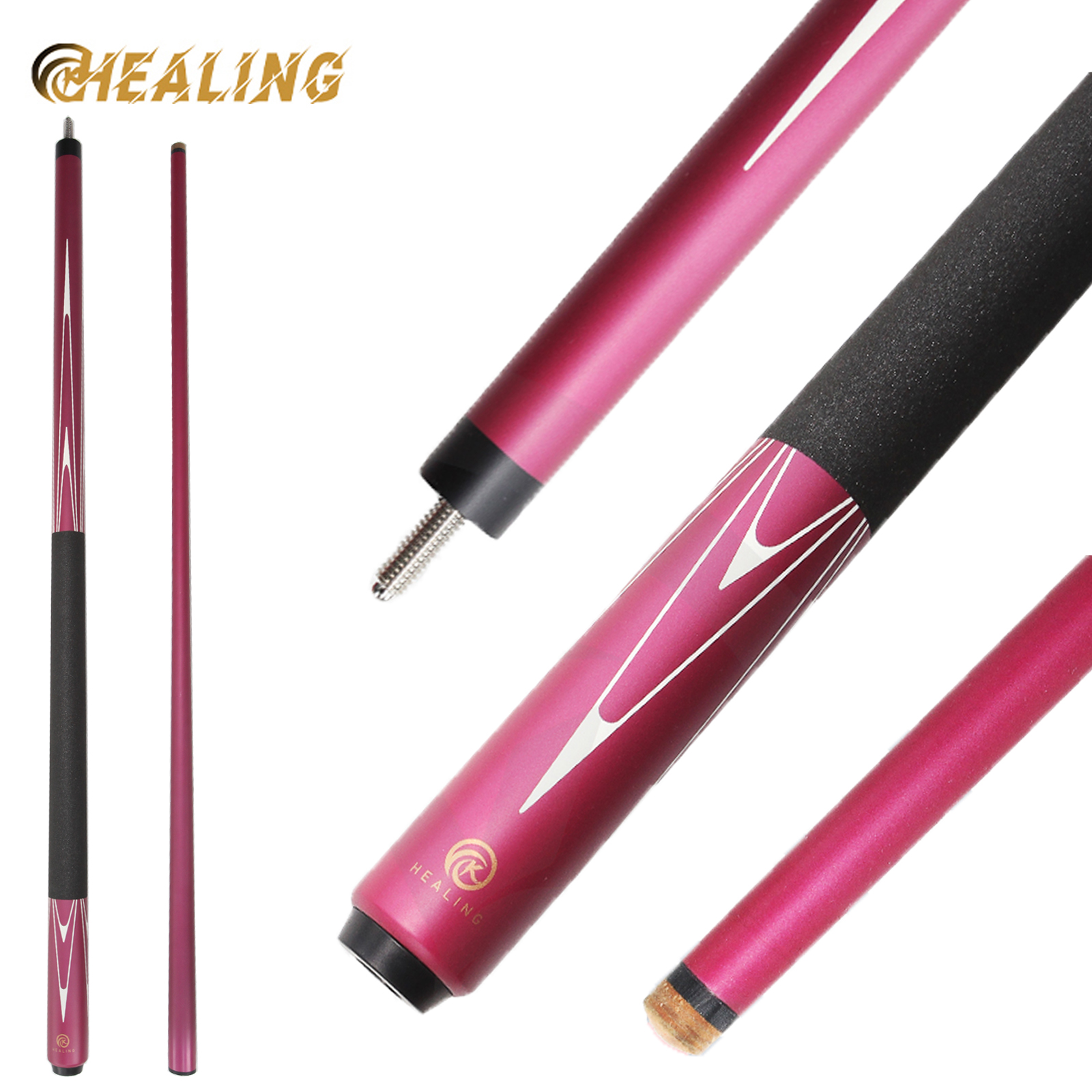 OKHEALING 1/2 Split Pool Cue Billiard Stick Red Glass Fiber Billiard Cue 12.9mm Black Pigskin Tip 5/16*18 Joint Length 1474mm/58inch Weight Adjust 19-