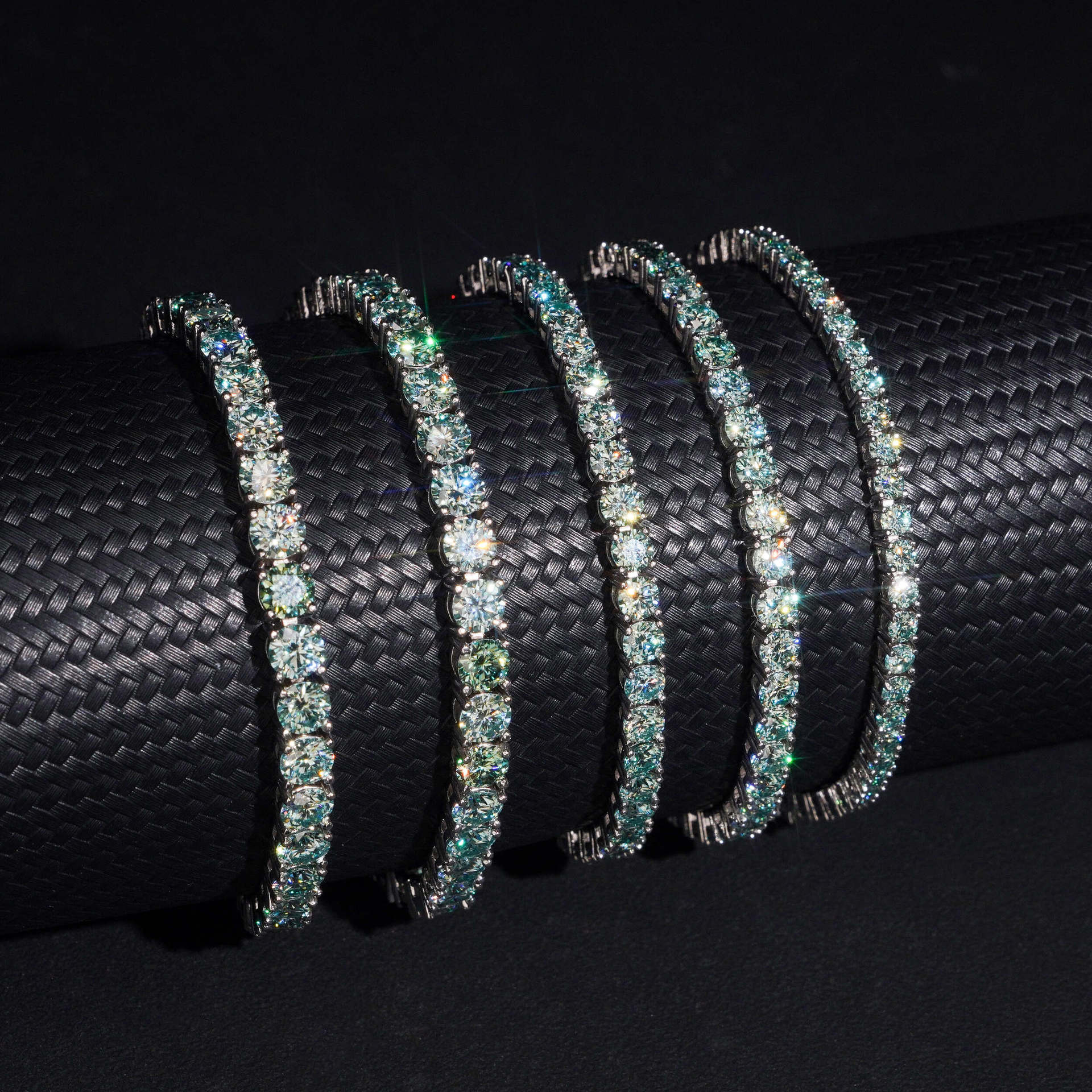 4mm Blue-green Moissanite Tennis Chain 925 Sterling Silver Gold Plated Pass Diamond Test Colors Moissanite Necklace