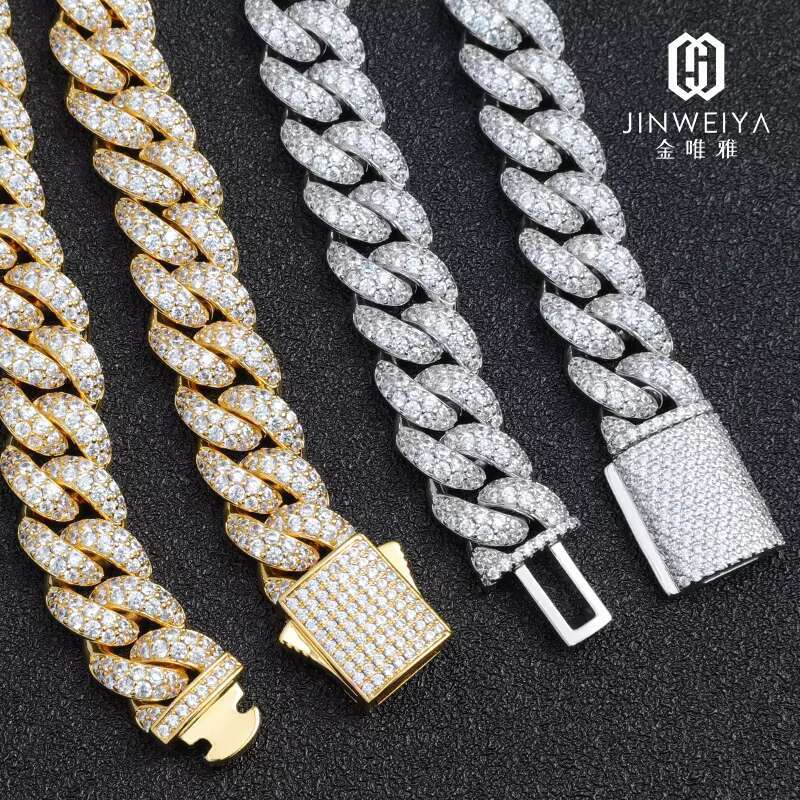 High Quality Luxury Hip Hop Necklace 14k Gold Chain White Gold Cuban Link Iced Chain Men