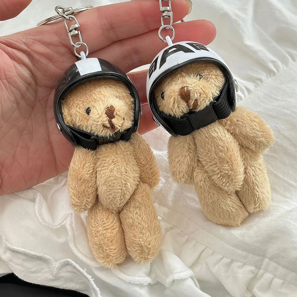 ZAKOL Cute Helmeted Bear Charm Keychains Y2K Plush Ornament Pendant Car Keyring Backpack Decoration Bag Charm Jewelry 250708