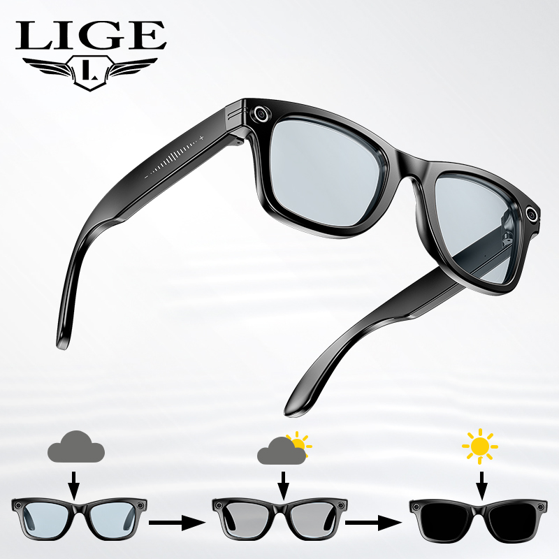 LIGE Camera Smart Sunglasses Video Recording AI Photo Recognition Eyeglasses Wireless Call Glasses Sports Headphones AI smart glasses Touch control