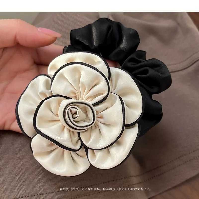 Fashion Camellia Flower Headband Hair Accessories for Women Retro Elegant Fabric Ponytail High Stretch Hair Ties Girls Headwear Y250711