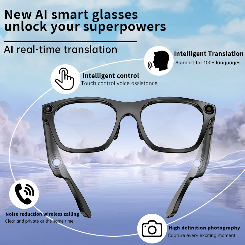 LIGE smart glasses AI translation glasses blue light filtering lenses Wireless call, music control, multi-language translation, AI intelligent voice