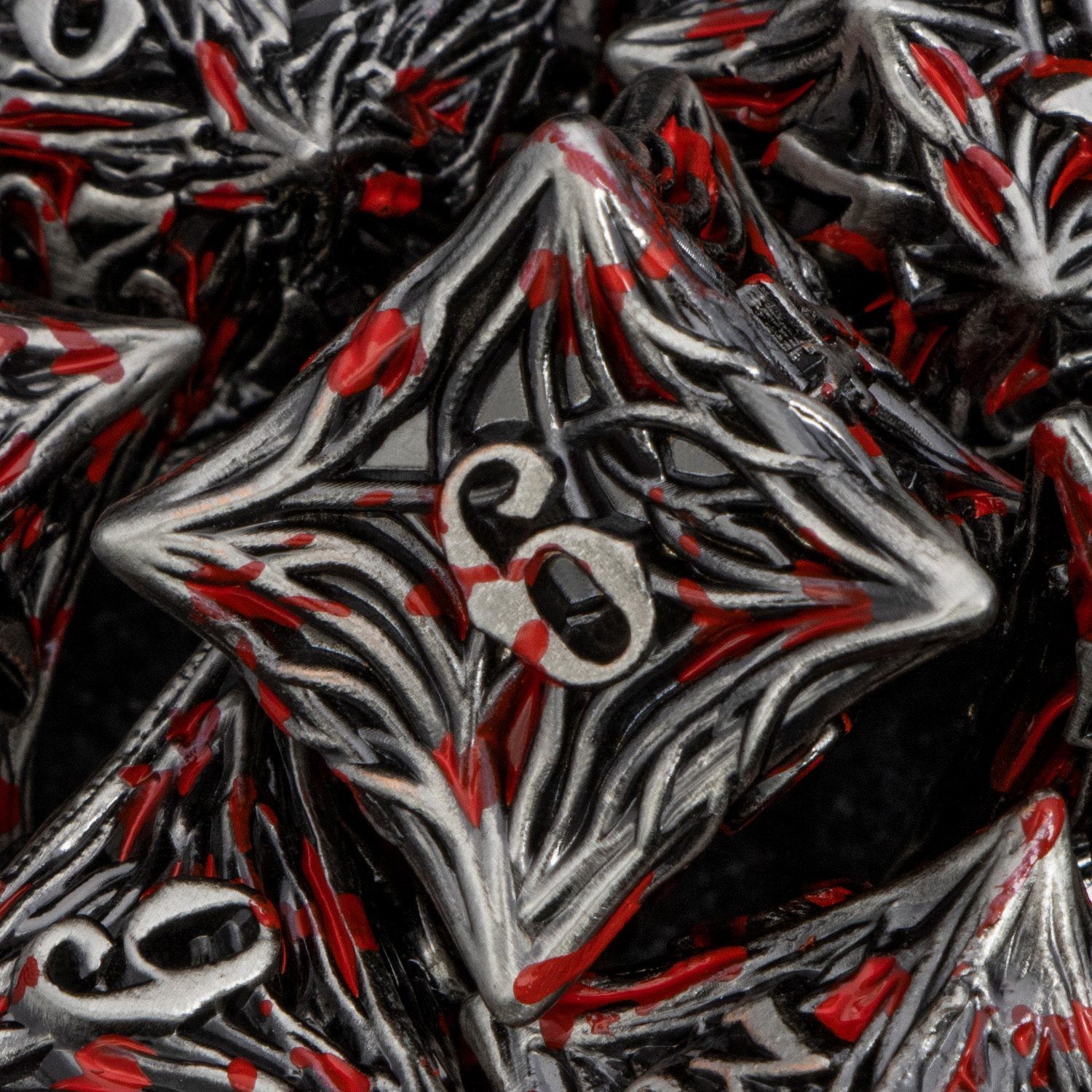 OGCOPHEN 7PCS D&D Metal Tree Root Dnd Dungeon and Dragon Rolling Game Dice D and D D6 Polyhedral Blood Dripping D and D Dice Set