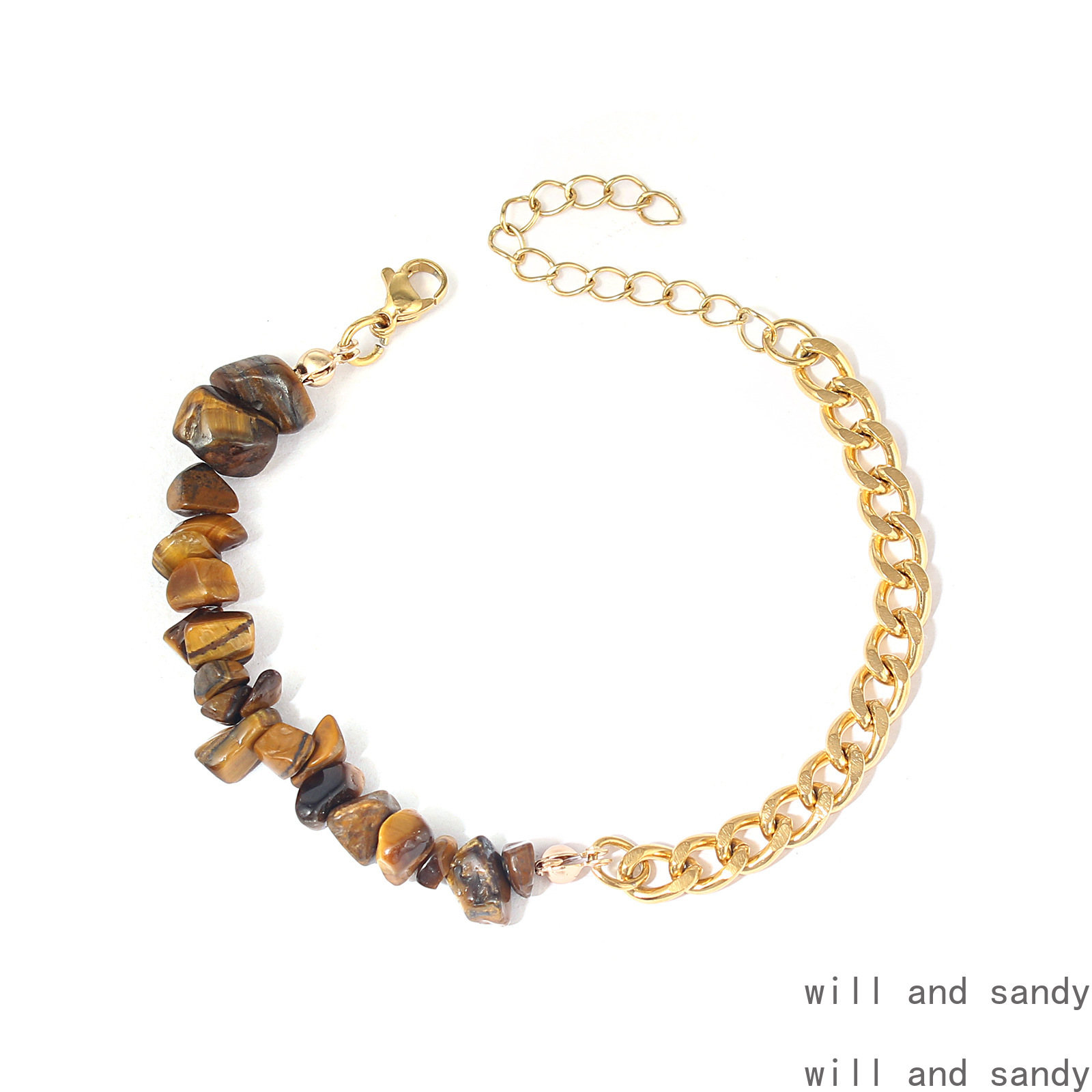 Natural Stone Chippings Bracelet Charm Stainless Steel Two Tone Gold Cuban Link Chain Bracelets Wristband Cuff for Woman Designer Jewelry