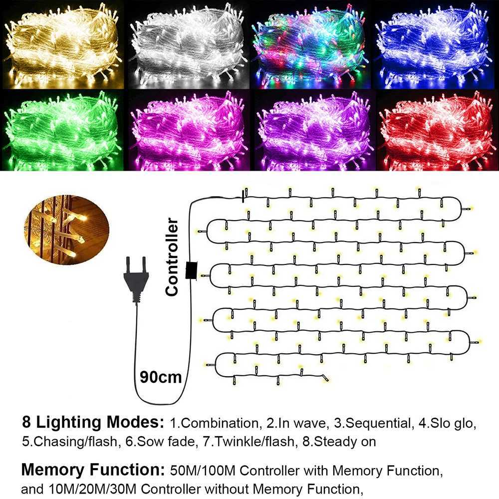 10-100M LED String Fairy Lights Indoor Outdoor Wedding Garland Light Waterproof Christmas Party Decoration EU/UK/US/AU PlugXJ250710