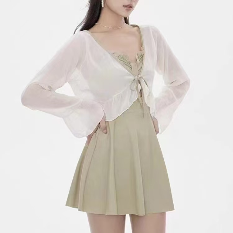 K1315 Ruffled chiffon sun protection clothing for women in summer with suspender skirt and small shawl breathable short cardigan jacket