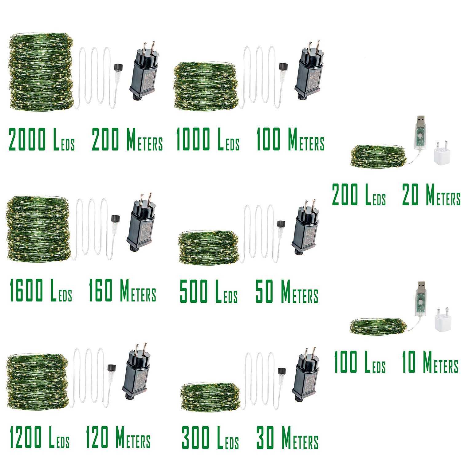 200M 2000LED Green Wire USB Plug-in Fairy String Light Garland Waterproof for Christmas Outdoor Wedding Garden Patio Decor XJ250710