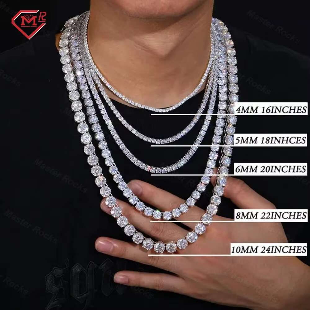 3mm 4mm 5mm 6mm Iced Out Chain Tennis Necklace Men Lab Diamond White Gold S925 Vvs Moissanite Tennis Chain
