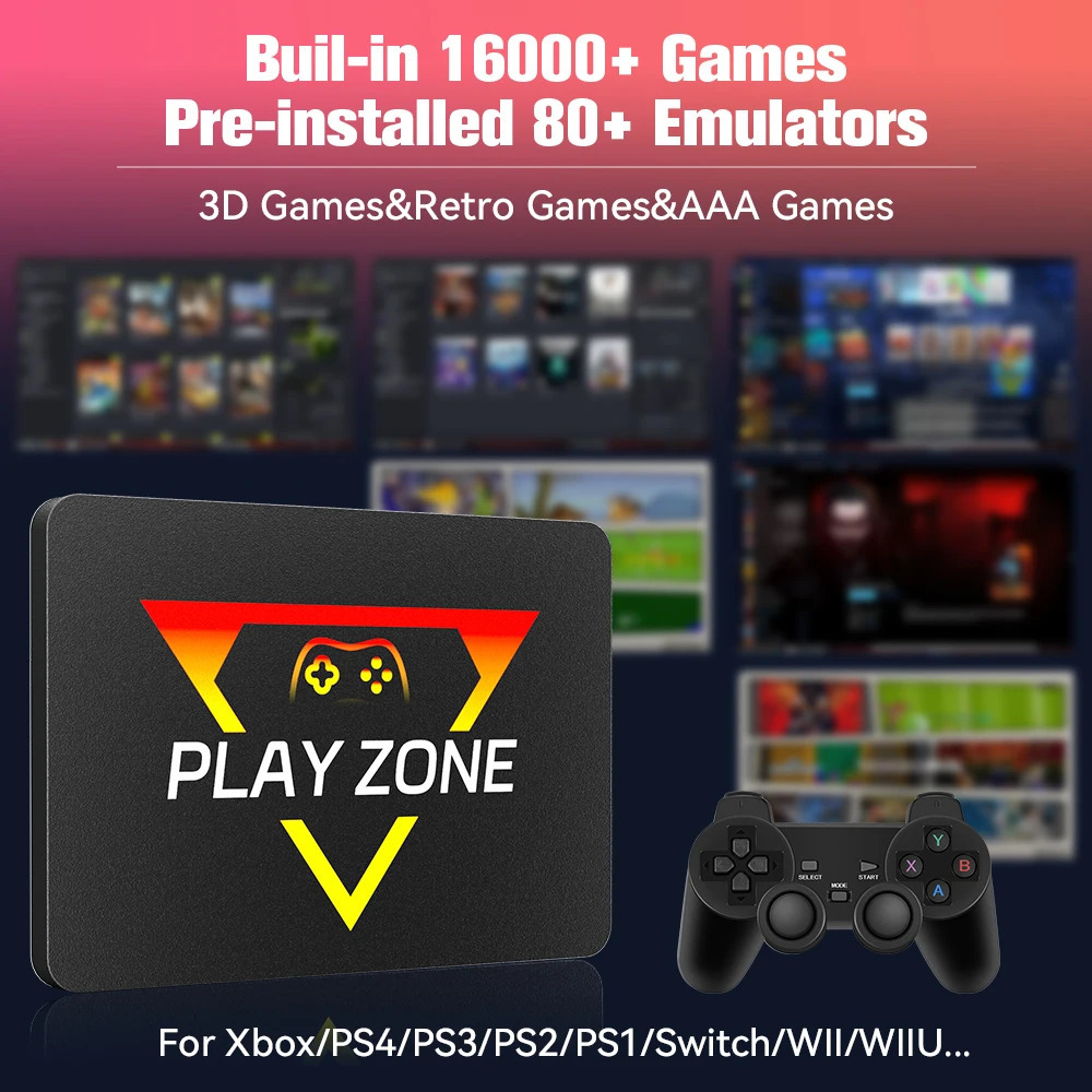 Playzone 1TB Retro Game SSD For PS5XboxSwitchPS3 Portable Emulator Consoles With 16000 Games Plug Play Win PCLaptop 250703