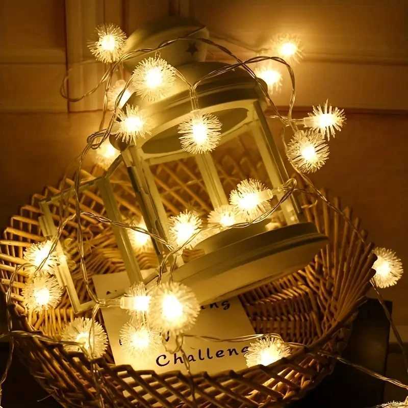 1PC 1.5M/3M/6M LED Dandelion Fur Balls String Lights With Battery Box Tree Room Decoration XJ250710