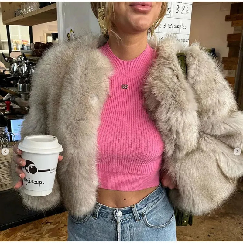 2025 Coat Fashion Cropped Faux Fur Coat Women Winter Cool Girls Fluffy Short Fur Jacket Streetwear Chic Jackets 250709