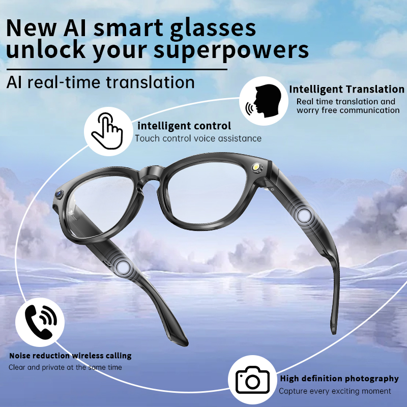 LIGE Sports smart glasses, neutral polarized Wireless sunglasses UV-resistant AI intelligent translation camera glasses for taking photos Call music c