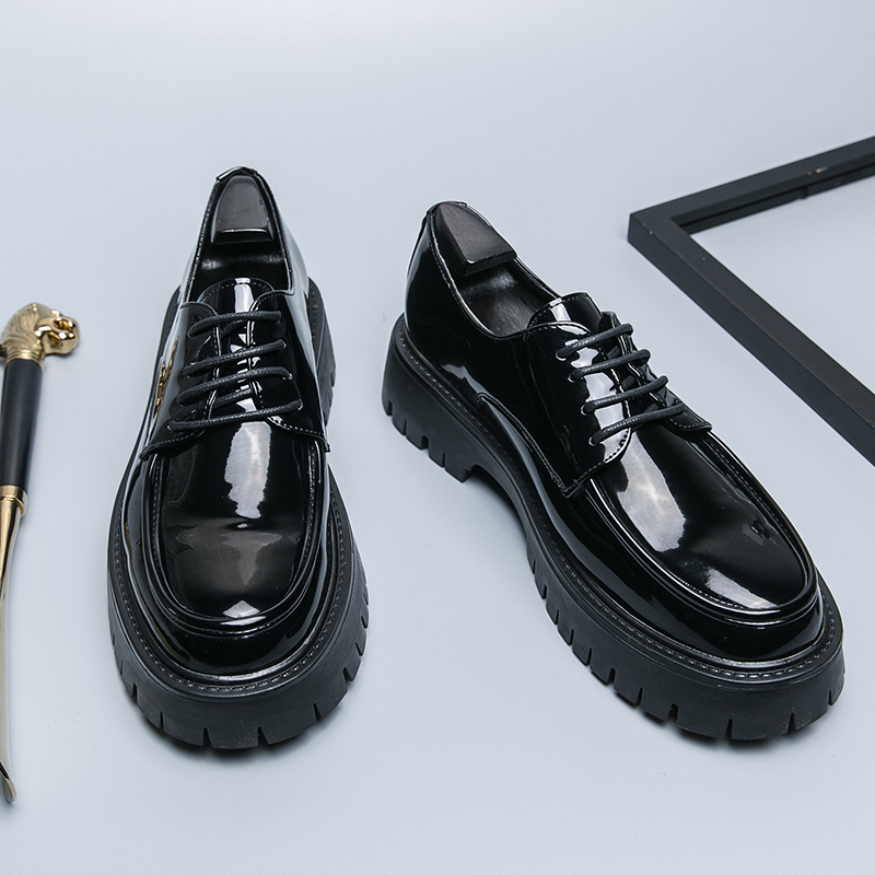 21289- New Fashionable Tassel Thick soled High Rise Leather Shoes Korean Edition Shiny Business Men's Head Shoes Barber Leather Shoes