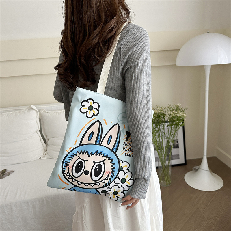 Style Labubu Canvas Bag Versatile Shoulder Bag Large Capacity Student Class Commuting Tote Bag Canvas Bag for Women 250710