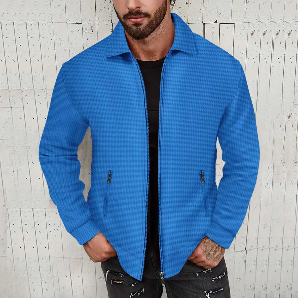 European and American cross-border waffle long-sleeved zipper jacket casual mens autumn coat W250711