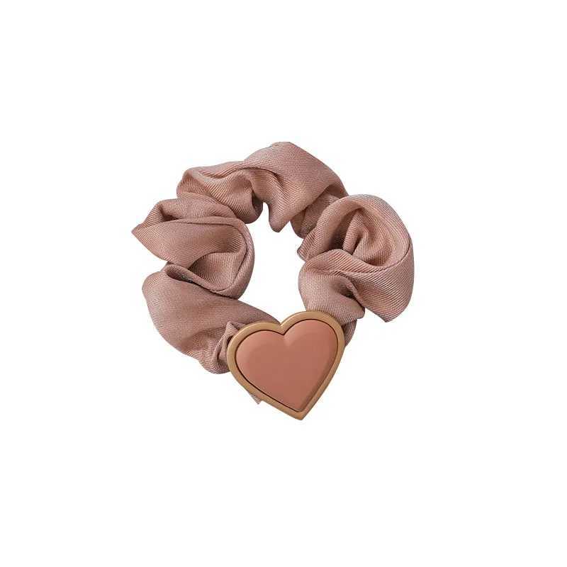 Retro Love Heart Satin Elastic Hair Band Solid Color Ponytail Holder Scrunchies Hair Tie Hair Rope Hair Accessories Y250711